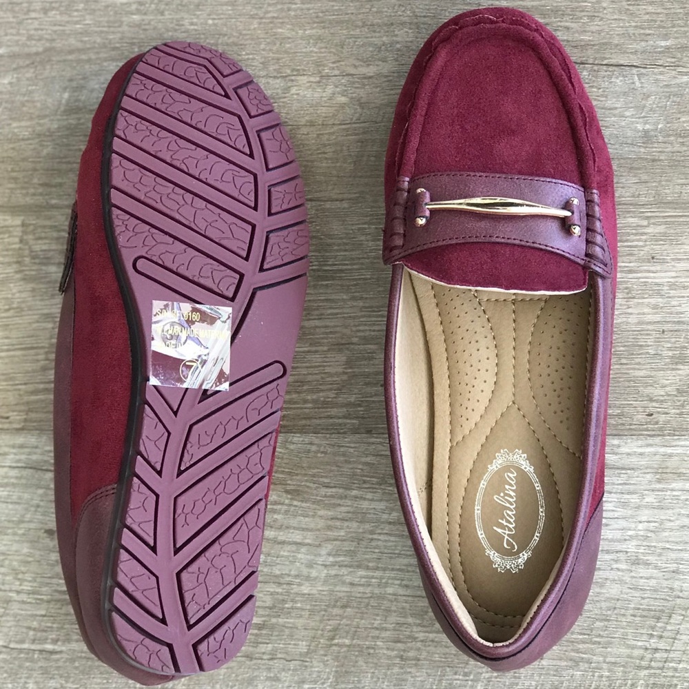 Italina Wine Suede Moccasin Slip On Comfort Loafer - Picture 2 of 8